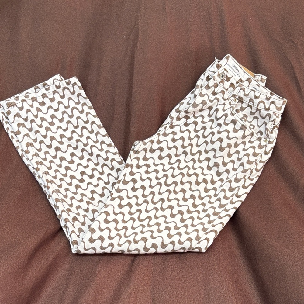 Cotton On White and Brown Wave Straight Leg Jeans